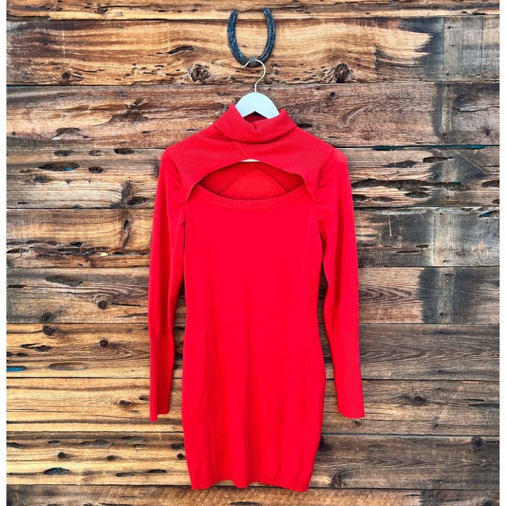 DEREK HEART | Red Cut Out Long Sleeve Sweater Mini Dress L